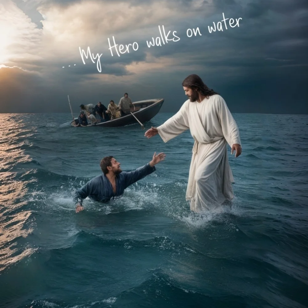 Jesus Walks On Water In A  Frame 8x10 Picture AI  Art Print